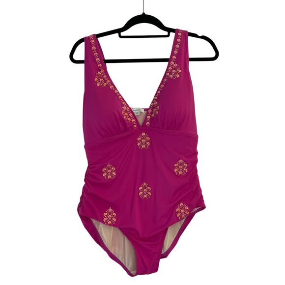 Sundance One Piece Swimsuit Women's XL Embroidered Fuchsia Adjustable Straps - Picture 1 of 11